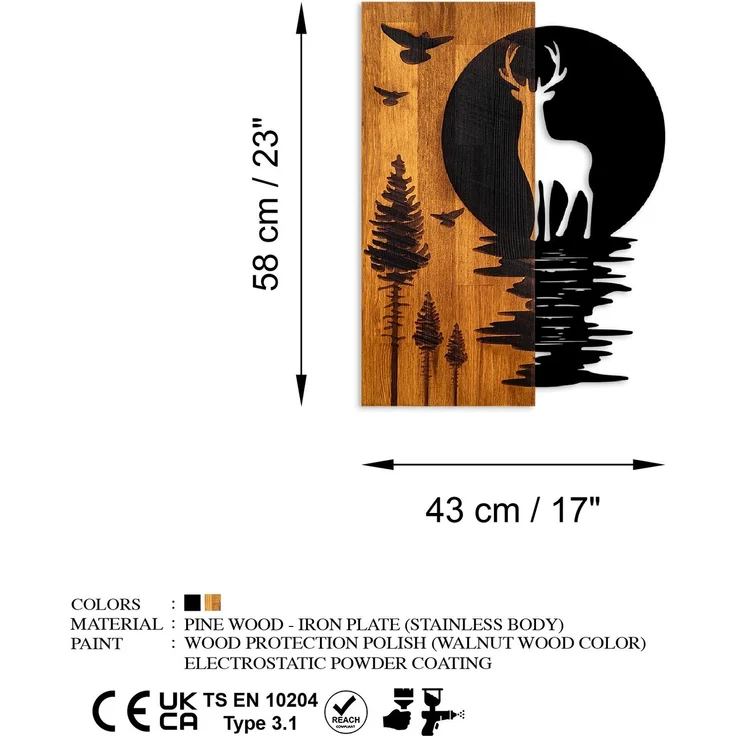 Wallity 'Deer and Moon' Dekoratives Wandaccessoire aus Holz, Walnuss / Schwarz, 58 x 3 x 43 cm – Bild 7