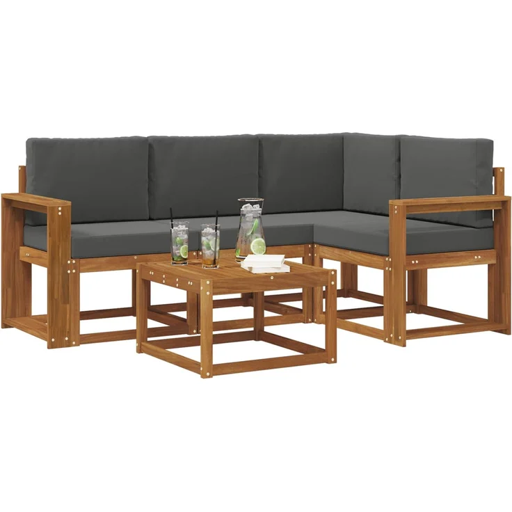 vidaXL Outdoor-Sofagarnitur mit Kissen 5 pcs Natur und Anthrazit 3366365 – Bild 3