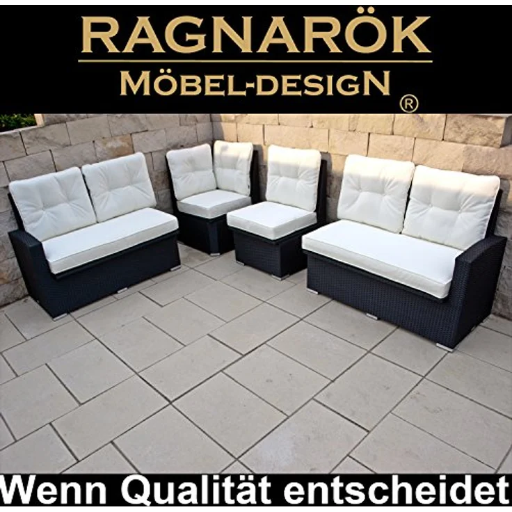 Ragnarök Möbel-Design Garten-Essgruppe Dining Lounge Wieland L, (Ecksofa + Tisch + Hocker, Polyrattan, inkl. aller Polster), Sitzpolster ca. 16 cm dick, 2 Härtegrade – Bild 4