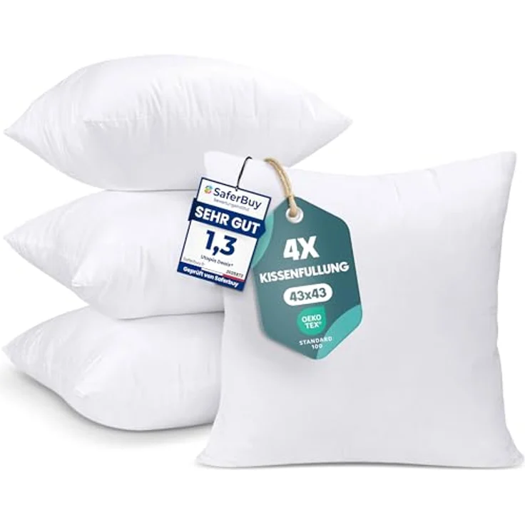 Utopia Bedding 4er Set Kissenfüllung 43x43 cm, Innenkissen Füllkissen Kopfkissen Sofakissen (Weiß) – Bild 2