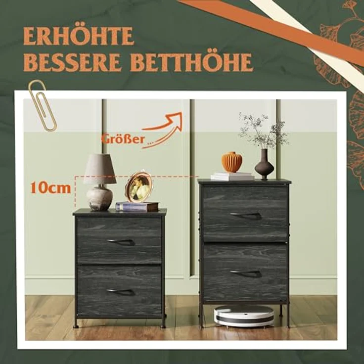 WLIVE Kommode, 2 kommode mit schubladen,Stoffschubladen mit Auszügen,für Schlafzimmer, Flur,Wohnzimmer, Kinderzimmer, mit stabilem Stahlrahmen und Holzpaneelen, Schwarz – Bild 8