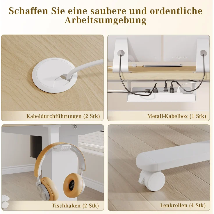 Devoko Elektrisch Höhenverstellbarer Schreibtisch Holzwerkstoff und Metall Beige 160 x 80 x 72-118 cm – Bild 3
