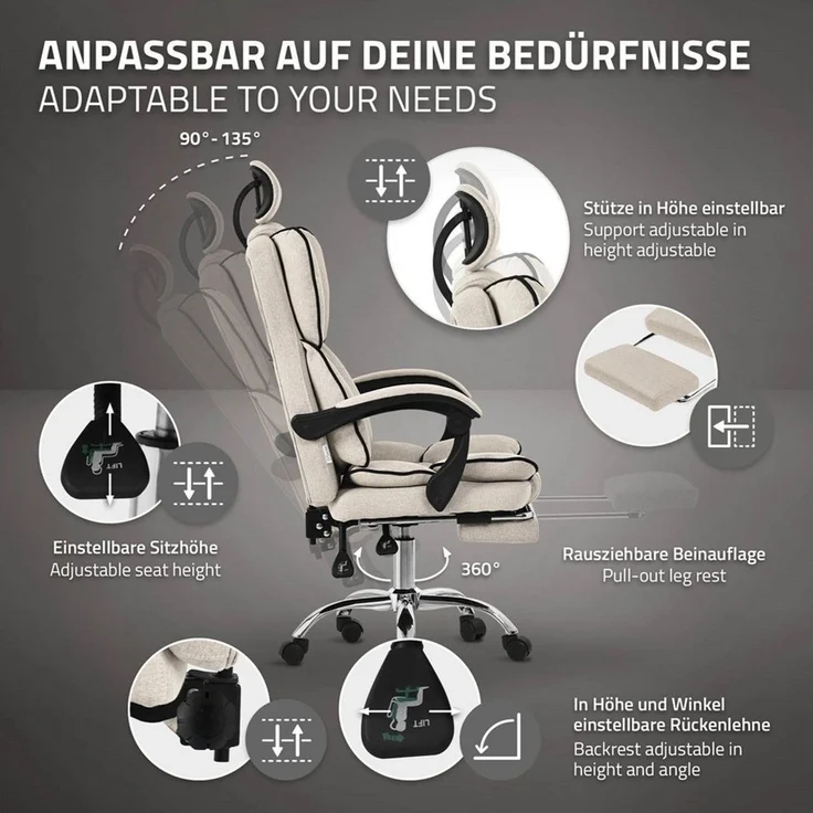 ML-DESIGN Bürostuhl Computerstuhl Schreibtischstuhl für Büro & Arbeitszimmer Drehsessel, Chefsessel ergonomisch anpassbar, Sitzpolsterung & Fußstütze Polyester – Bild 3