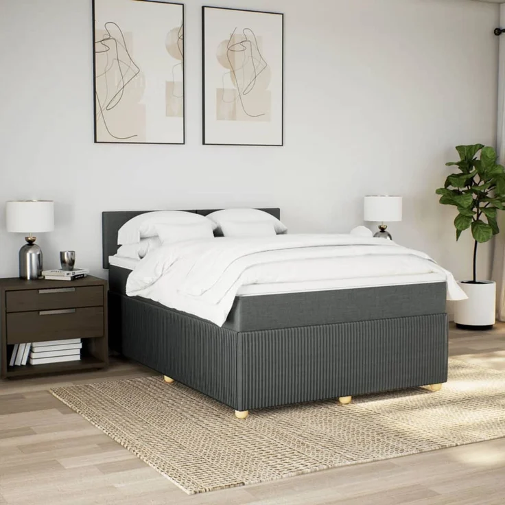 vidaXL Boxspringbett mit Matratze Dunkelgrau 140x190 cm Stoff 3287445 – Bild 3