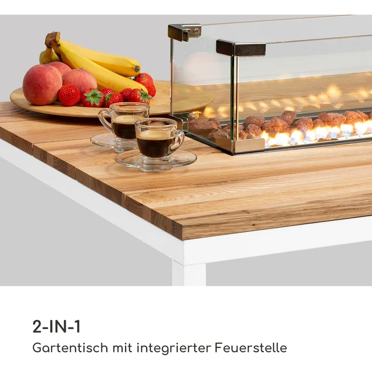 Tofino Gasheizer mit Tisch Metall Eichenholz Lavasteine 7 kW Weiß – Bild 7