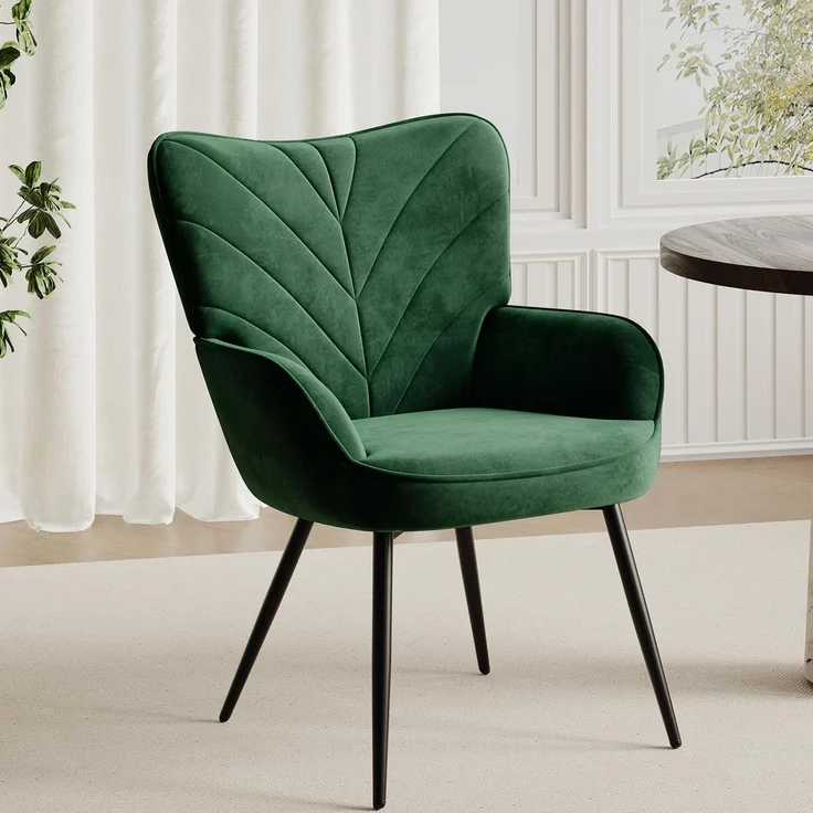 COLAMY Esszimmerstühle mit Armlehnen, Stühle Esszimmer mit Rückenlehne, Polsternder Küchenstühle Gepolstert mit Wingback, Dining Chairs mit Holzbeinen für Esszimmer, Küche, Restaurant, Grün