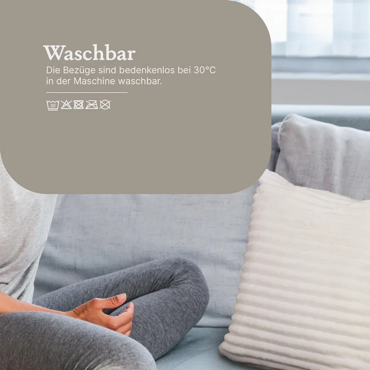 Sofakissen 50x50cm ( 2er Pack / Creme ) Cord Optik - Kuschelig weicher Bezug mit Reißverschluss - Kissen - Öko Tex - Sofakissen, Dekokissen – Bild 8