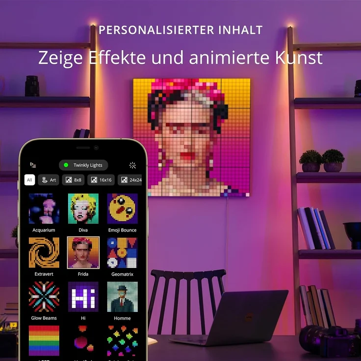 Twinkly Squares Erweiterungsset, RGB LED Paneelen-Kit, Enthält 3 Erweiterungspaneele und Verbindungskabel, Kompatibel mit HomeKit, Alexa und Google Home, Gaming- und Streaming-Lichter, 16M+ Farben – Bild 4