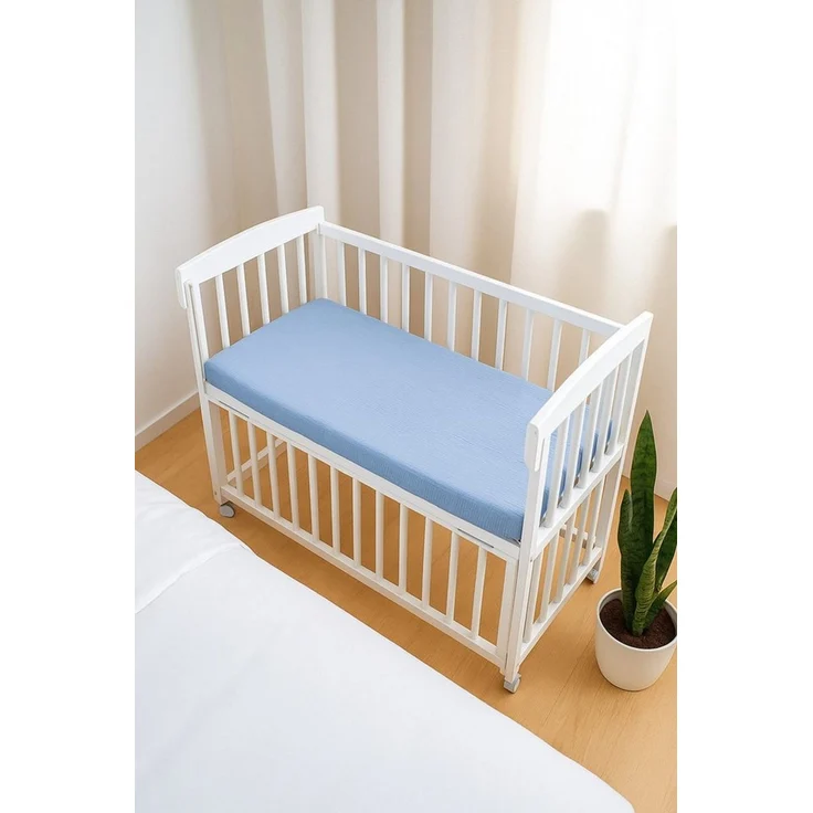 BabyLux Spannbettlaken für Beistellbett 50x90 cm Musselin Bettlaken mit Gummizug, Gummizug: Ja, 50x90_Musselin_Blau – Bild 3