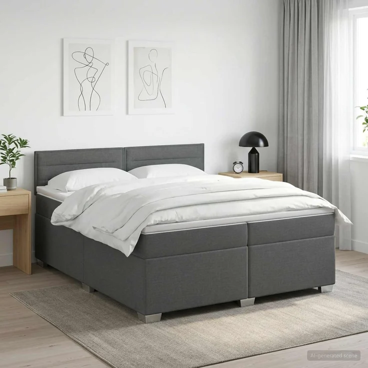 vidaXL Boxspringbett mit Matratze Dunkelgrau 200 x 200 cm Stoff 3450552 – Bild 1