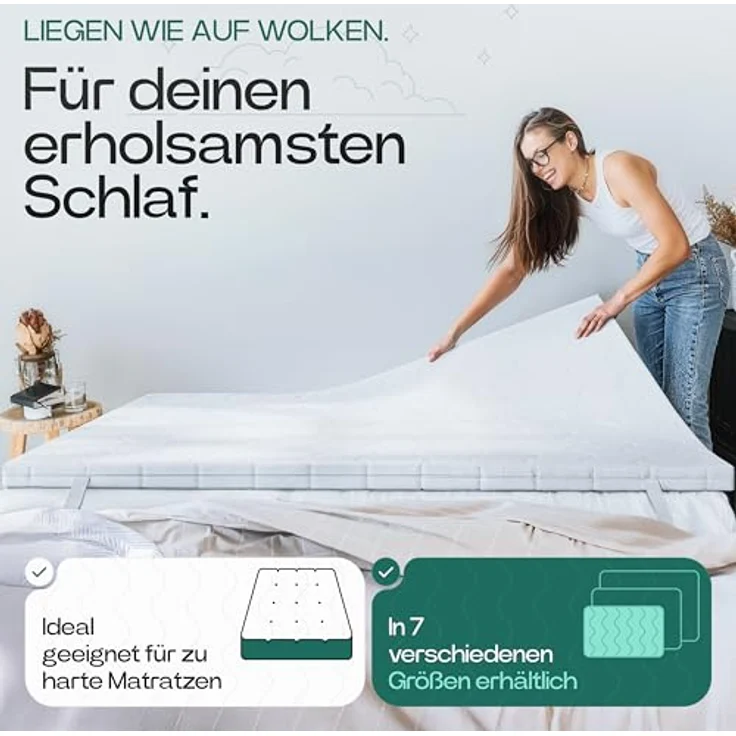 KNERST® Matratzentopper - Polyurethane Schaum, 5 cm hoch, atmungsaktiv, anpassungsfähig, pflegeleicht, Größe 90x190 cm – Bild 2