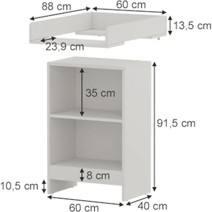Wickelkommode Mona Weiß 60 x 103.5 cm mit Wickelaufsatz Vicco – Bild 2