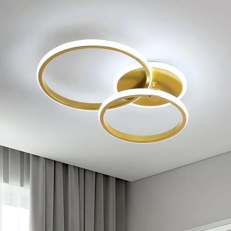 DELIPOP – Moderne LED – Deckenleuchte 42 W, weißes Licht – Ideal für Wohnzimmer, Schlafzimmer, Esszimmer – 2 Ringe – Durchmesser 30 + 24 cm – Gold – 52x30x9,5cm – Bild 1