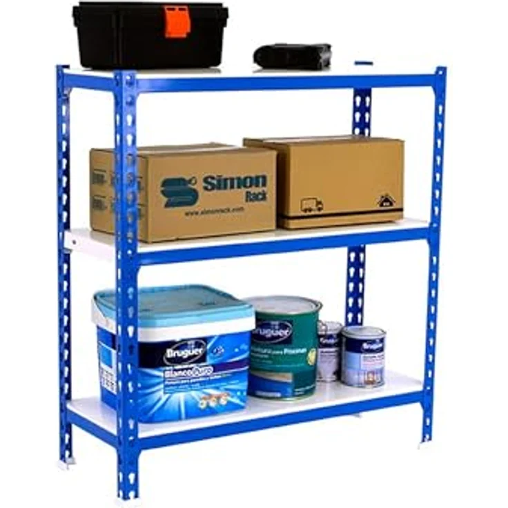Simon Rack Simonclick Metallregal, 1000 x 900 x 300 mm, 3 Regalböden, 180 kg Biegepunkt, Blau/Weiß – Bild 8