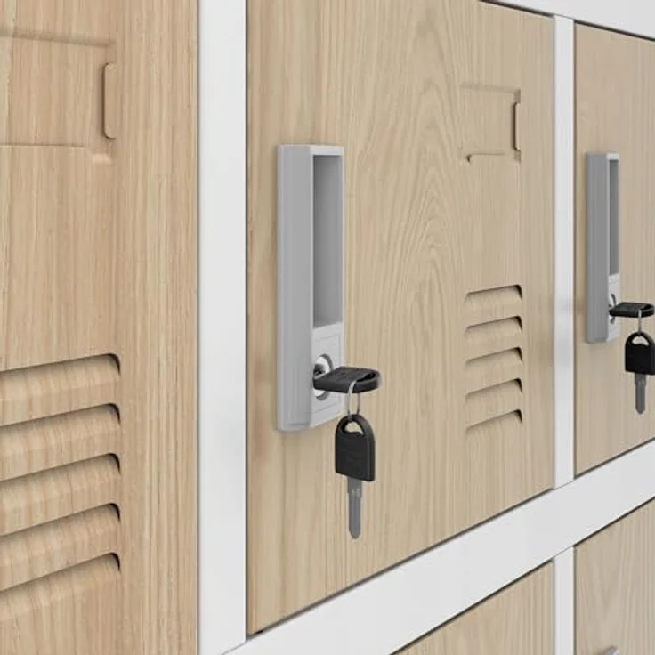 Jan Nowak Umkleideschrank 3B6A Fächerschrank Schließfachschrank mit 18 Fächern Metall Pulverbeschichtung 185 cm x 90 cm x 40 cm (Weiß-Holz) – Bild 5