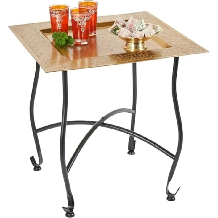 Marrakesch Orient & Mediterran Interior Beistelltisch Beistelltisch Garten Klapptisch Metall Sule Eckig Gold (1-St), Handarbeit – Bild 4