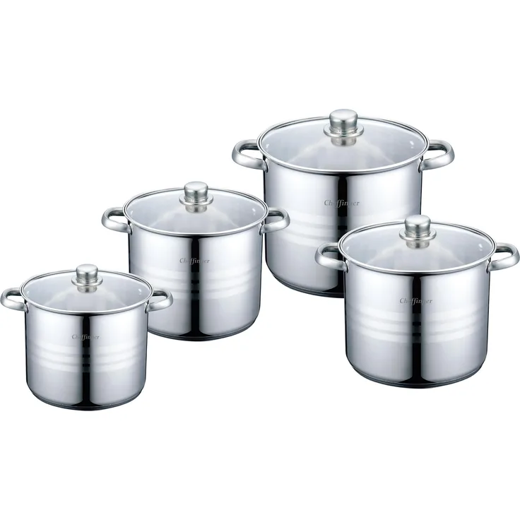 8 tlg Edelstahl Kochgeschirr Induktion Kochtopf Topfset Deckel Topf 22/24/26/28cm
