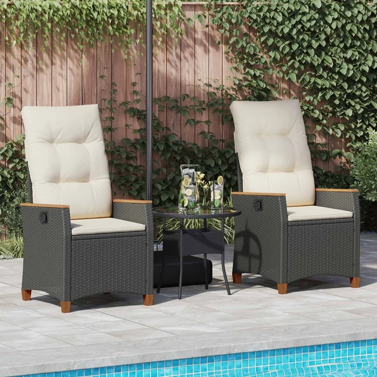 vidaXL Verstellbarer Gartenstuhl Schwarz und Creme 64 x 57,5 x 112 cm 42026864 – Bild 3