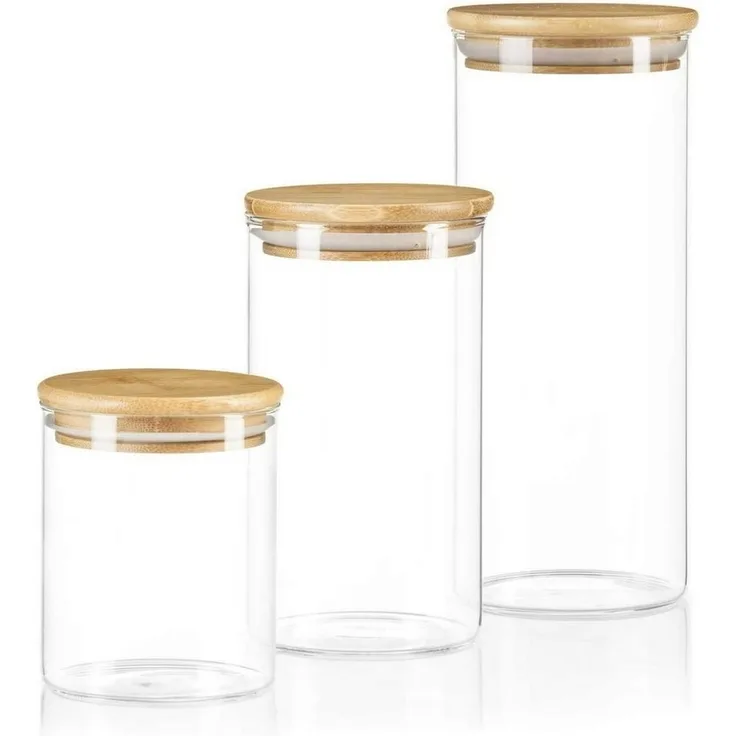 Dimono Vorratsglas DIMONO Vorratsglas mit Bambusdeckel – Borosilikatglas Aufbewahrung, Borosilikatglas, (Glasbehälter), Aufbewahrungsglas