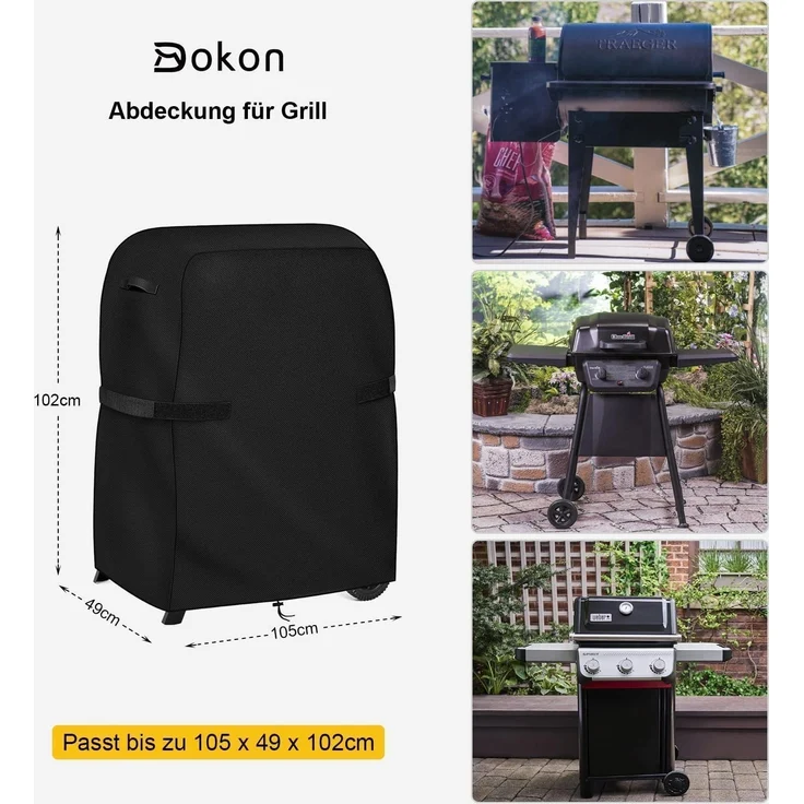 Dokon Grill Abdeckung Wetterfest Winterfest 420D Oxford 105x49x102cm – Bild 2