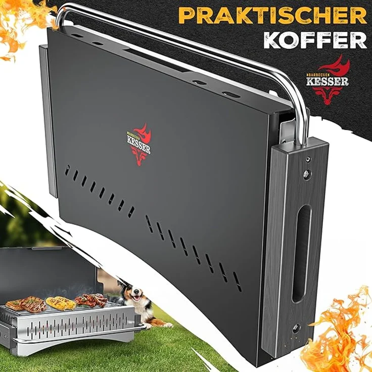 KESSER® Klappgrill, tragbarer Holzkohlegrill aus pulverbeschichtetem Stahl inkl. Grillrost, Grillmatte & Tragetasche, Schwarz, 38 x 50 x 34 cm – Bild 7