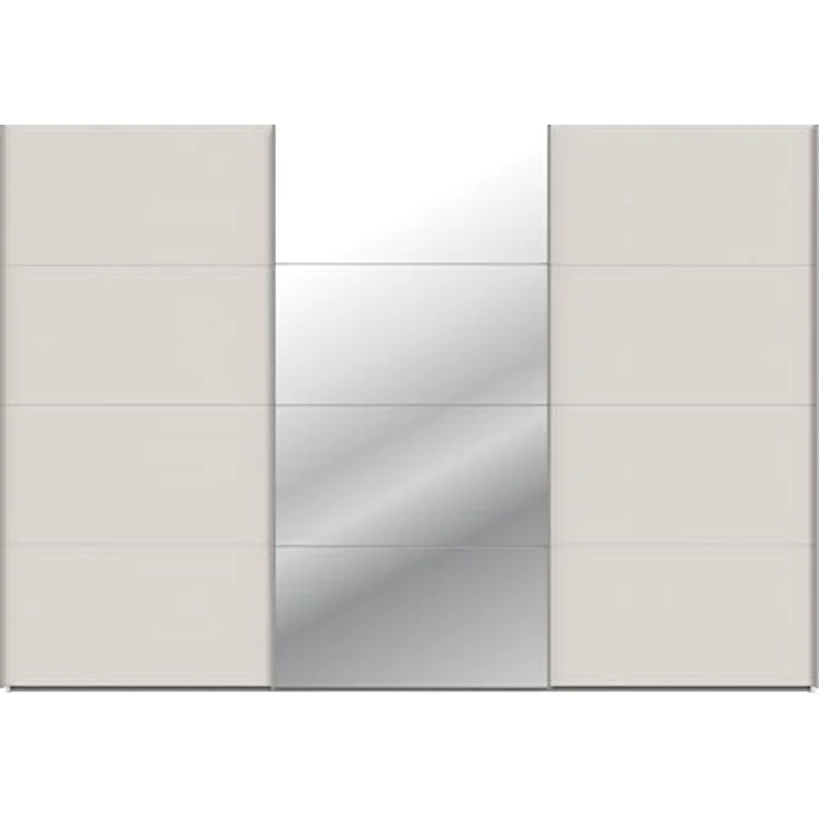 Forte SOPHISTISPACE Kleiderschrank 300, moderner Schwebetürenschrank, 3-türig, Einlegeböden, Kleiderstangen, Spiegel, Holzwerkstoff, Kaschmir|Beige, 299,8 cm breit x 210,5 cm hoch x 62,9 cm tief – Bild 4