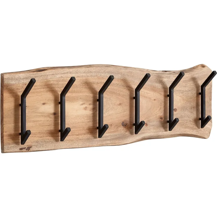 Wohnling Design Wandgarderobe Akazie Massivholz / Metall 100 x 29 x 12,5 cm | Hakenleiste Flurgarderobe Wand