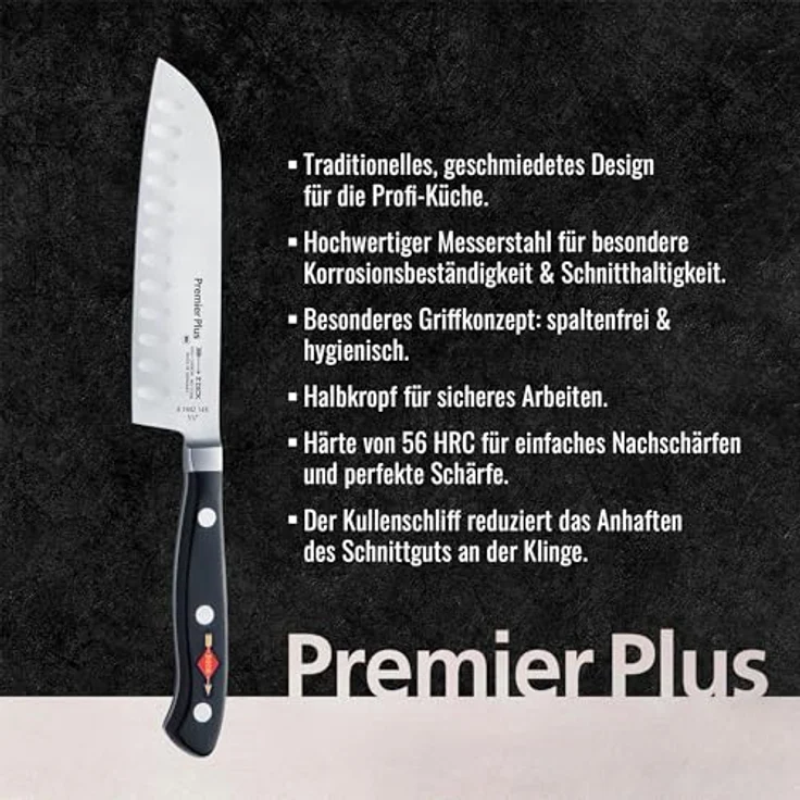 F. DICK Santokumesser Dick Santoku Küchenmesser Premier Plus Messer Klinge 14 cm X50CrMoV15 – Bild 4