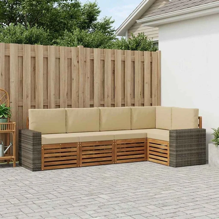 vidaXL Outdoor-Sofagarnitur 5 stk. 5-Sitzer Natur und Beige 3384369 – Bild 1