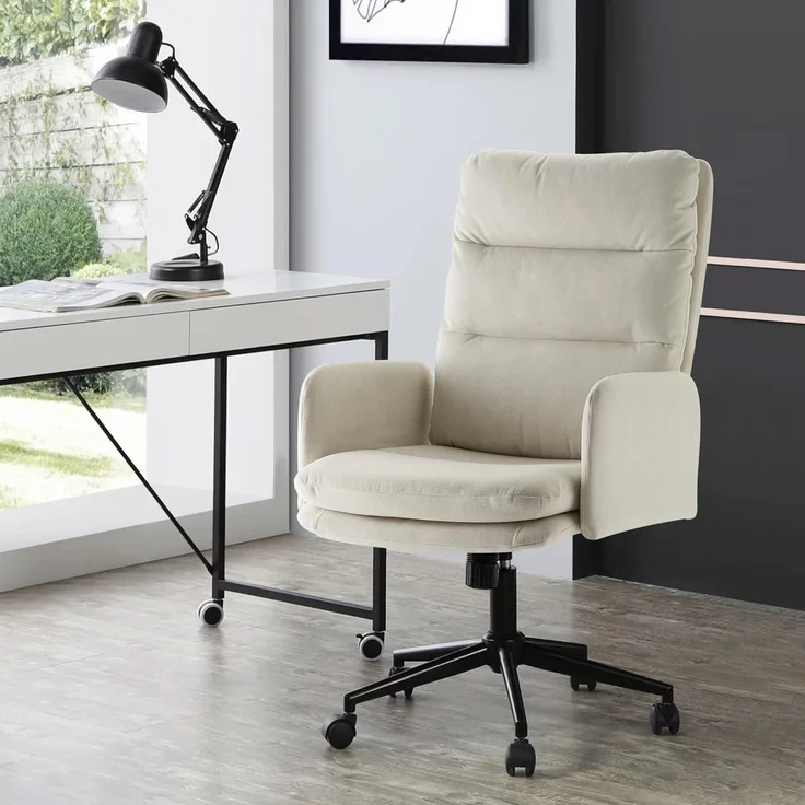 Schminktisch Stuhl mit Rollen Bürostuhl Ergonomisch Beige – Bild 2
