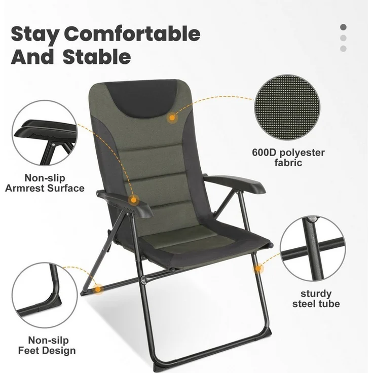 HOMECALL Campingstuhl Gartenstuhl Anglerstuhl Faltsessel Klappstuhl für Wohnwagen Outdoors (1 St), 5 fach Verstellbarer Rückenlehne, Hochlehner, Gepolsterter, bis 150kg – Bild 3