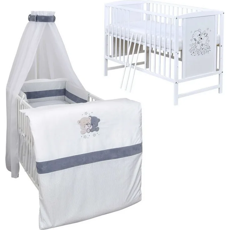 Baby-Delux Komplettbett Babybett Mia Komplettset, 10-tlg, Kinderbett 60x120 cm weiß, Bettset verschiedene Designs
