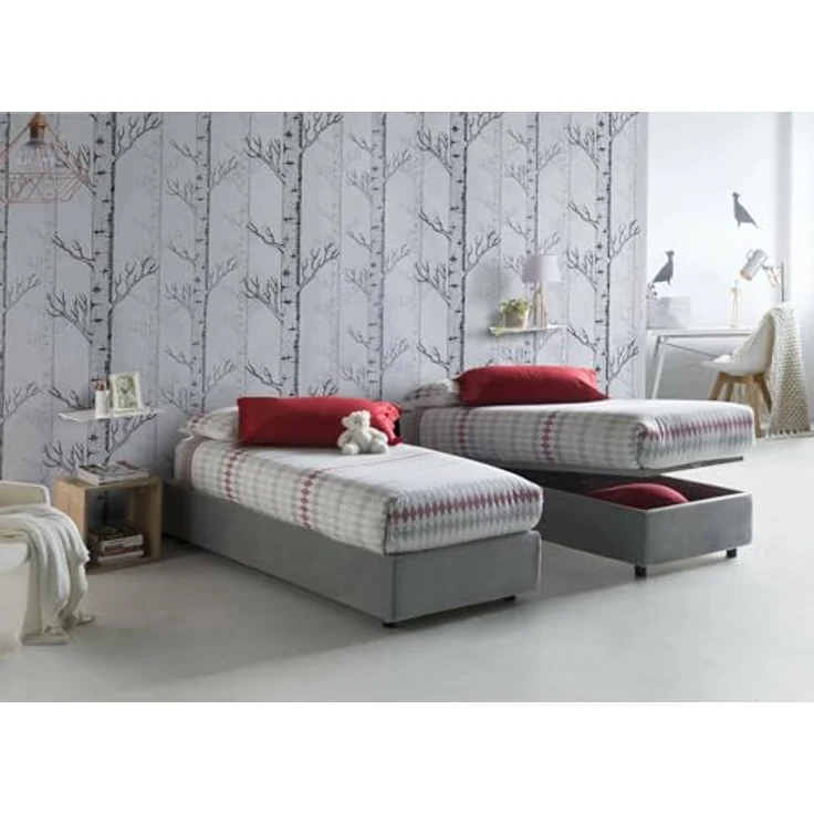 Talamo Italia - Einzelbett Asia, Bettkasten mit Stoffbezug, 100 % Made in Italy, Öffnung vorne, geeignet für Matratze 80x190 cm, Grau – Bild 5
