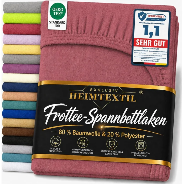 EXKLUSIV HEIMTEXTIL Frottee Spannbettlaken Premium 200 x 220 cm Bordeaux – Bild 1