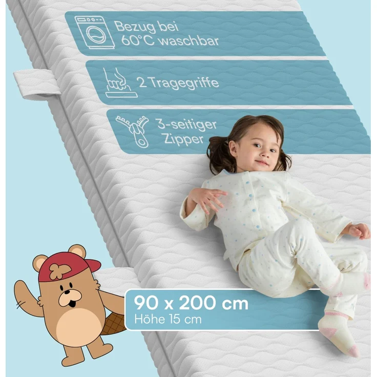 Bellabino 'Bela' Hausbett 90x200 cm mit Matratze und großer Schublade, weiß, Kiefer Massivholz, Montessori Kinderbett mit Stauraum, inkl. Rausfallschutz und Lattenrost – Bild 6