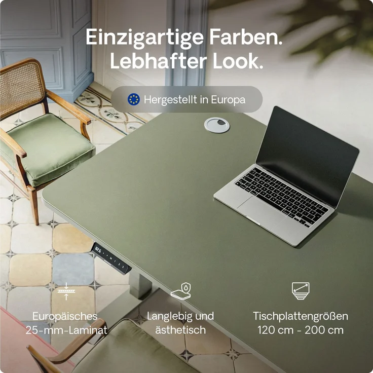 Desktronic HomePro Elektrisch höhenverstellbarer Schreibtisch 120x60cm Grün/Grün mit Memory-Funktion, Anti-Kollisions Technologie, USB-A und USB-C-Ladeanschlüssen – Bild 8