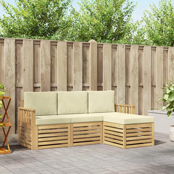 vidaXL Outdoor-Sofagarnitur 4 stk. Weiß und Creme Polyester 3391625 – Bild 1