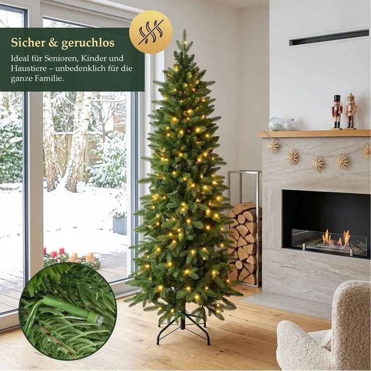 Salcar Künstlicher Weihnachtsbaum Schmal Weihnachtsbaum mit Beleuchtung Tannenbaum Bleistift Kunstbaum, Tanne, 120 cm mit 476 Spitzen (276 PE & 170 PVC) und 100 warmweißen LEDs – Bild 3