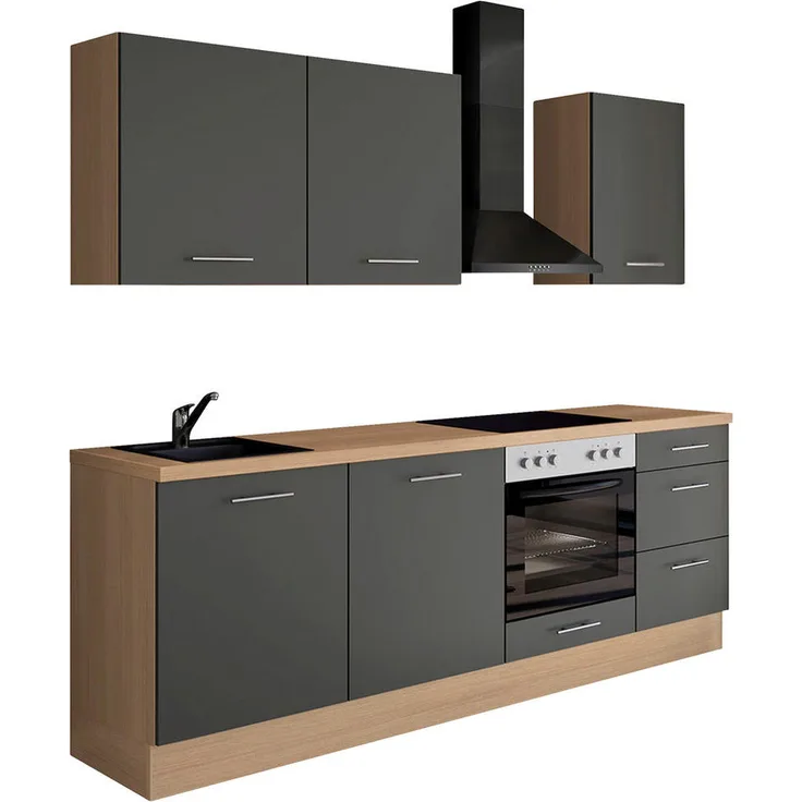 Impuls Küchenleerblock IP 1200, Graphit, Metall, 3 Schubladen, 230 cm, Seitenverkehrt erhältlich, Vormontierter Korpus, Soft-Close-System, Made in Germany