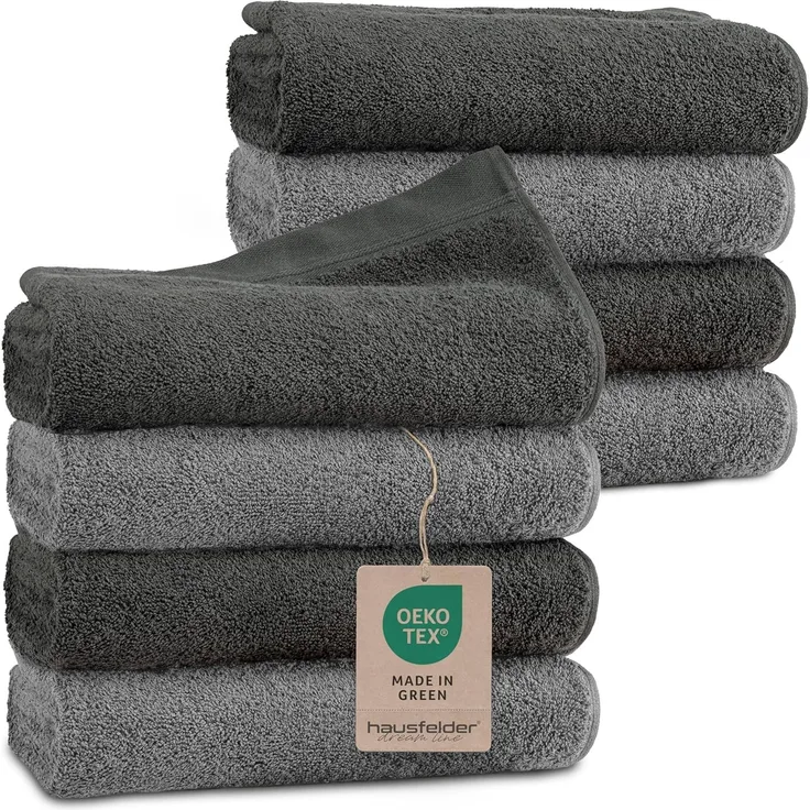Hausfelder Handtücher Premium Handtuch Farbmix Set (Anthrazit/Grau, 8 Handtücher 50x100 cm), Frottier (8-St), Mit Aufhängeschlaufen, 100% Baumwolle, weich, saugfähig, Uni-Farben