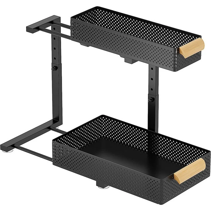 GarveeMore Küchenorganizer-Set 2 Layer CarbonStahl Küchenspüle Rack Schrank Schieben Ziehen Schublade, 41x39x31cm Gewürze Flasche geschichtet Lagerregal Badezimmer Organizer – Bild 5
