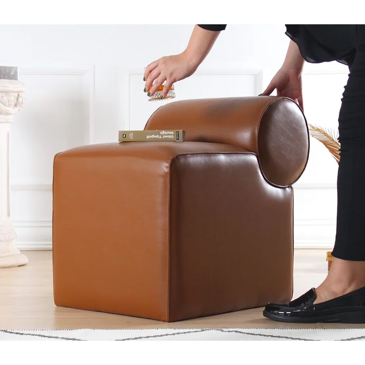 Hanah Home 'Rohin Deri Puf - Brown' Pouffe, Braun, 45 x 56 x 60 cm – Bild 1