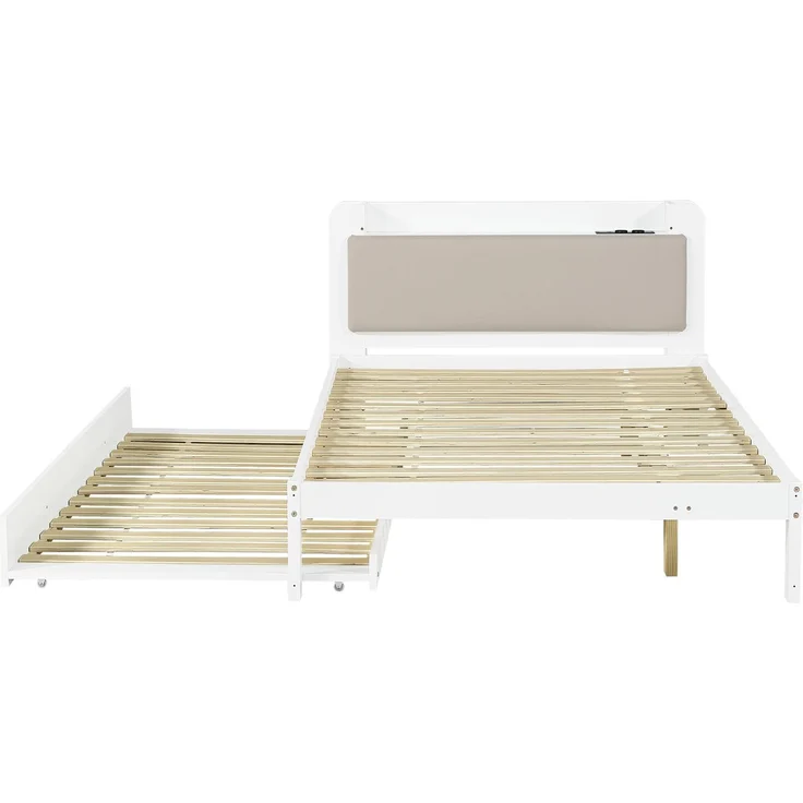 TavilaEcon Einzelbett Holzbett, Funktionsbett mit LED-Lichtleiste und gepolstertem Kopfteil weiß Liegefläche 120 × 200 cm – Modell N622D765960W – Bild 2