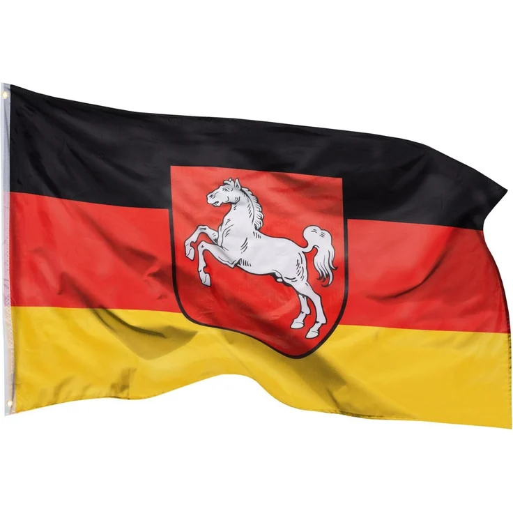 PHENO FLAGS Niedersachsen Flagge 90x150cm - wetterbeständige Fahne mit Messingösen, 100% Polyester, robuste Doppelnaht & in lebendigen Farben - ideal für Flaggen-Liebhaber