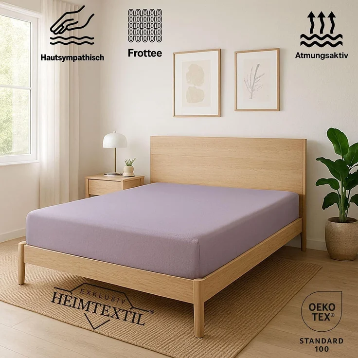 EXKLUSIV HEIMTEXTIL Frottee Spannbettlaken 90 - 100 x 200 cm Flieder 80% Baumwolle 20% Polyester Öko - Tex Zertifiziert Bed-Sheet Bettlaken Spannbetttuch Topper Leinentuch – Bild 2