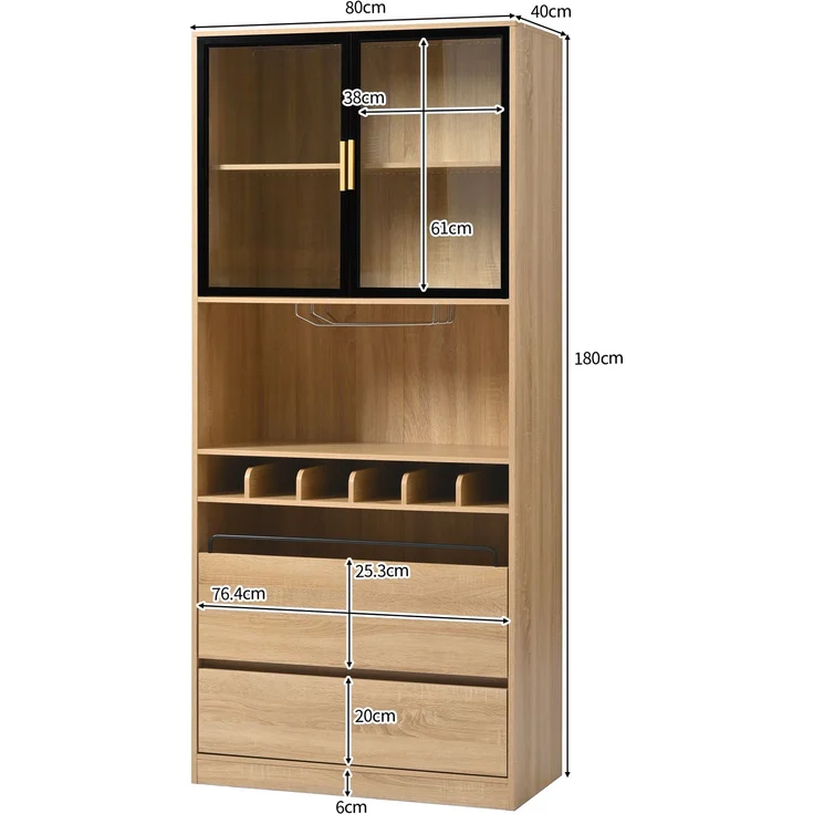 Badezimmerschrank,Spirituosenschrank,Vitrine Vitrinenschrank mit Glastüren und Beleuchtung 180 CM – Bild 4