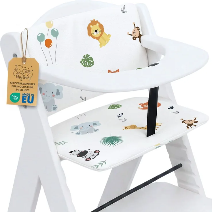 Sitzverkleinerer für Hochstuhl Baby Sitzkissen Stuhl 2-teilig - Kinder Sitzauflage für Hauck und Stokke Kinderhochstuhl High Chair Cover für Treppenhochstuhl und Babystuhl Oeko-Tex Safari