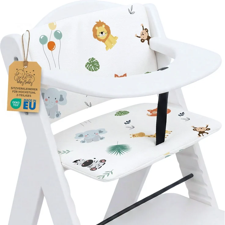 Sitzverkleinerer für Hochstuhl Baby Sitzkissen Stuhl 2-teilig - Kinder Sitzauflage für Hauck und Stokke Kinderhochstuhl High Chair Cover für Treppenhochstuhl und Babystuhl Oeko-Tex Safari