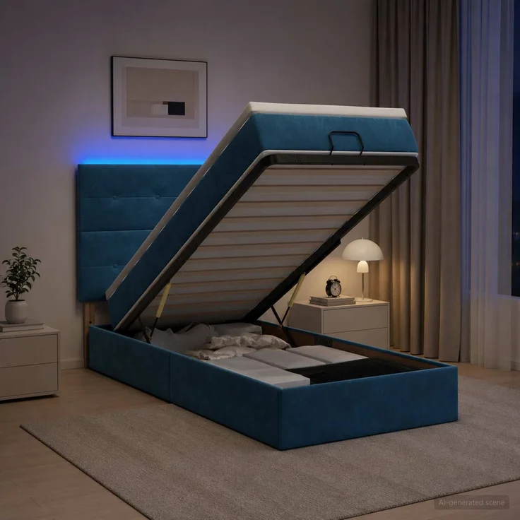 vidaXL Ottoman-Bett mit Matratze und LED Dunkelblau 100 x 200 cm Samt 3458287 – Bild 1
