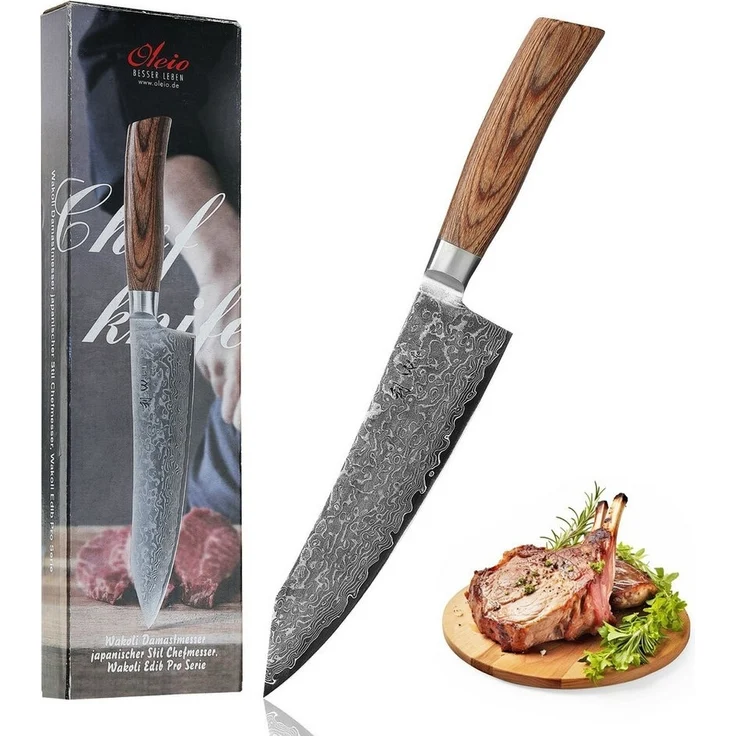 Wakoli Asiamesser EDIB Pro Damastmesser Kiritsuke I Kochmesser Küchenmesser 20cm Klinge, 67 Lagen Damaststahl, VG-10 Stahlkern – Bild 5